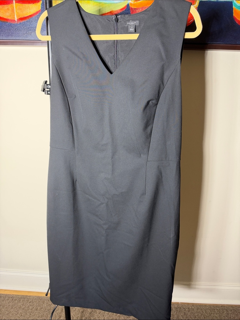 Ann Taylor Factory Black V-Neck Sleeveless Midi Sheath Dress